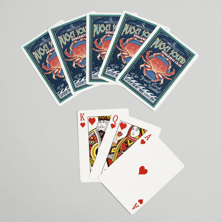 Playing Cards, Seattle, Washington, Dungeness Crab Vintage Sign, 52 Card Deck with Jokers in Box, Unique Art Cards Lantern Press 