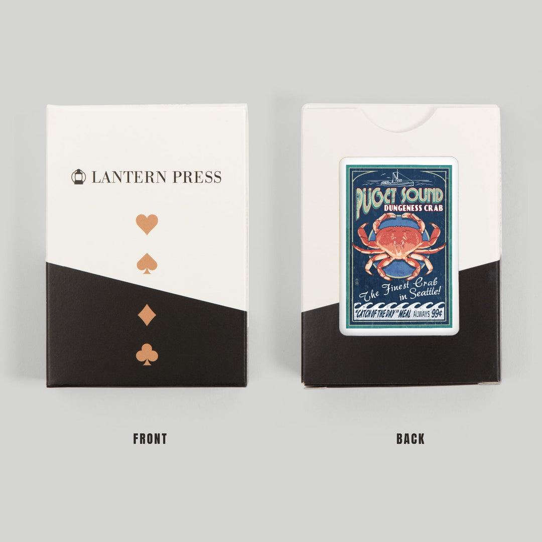 Playing Cards, Seattle, Washington, Dungeness Crab Vintage Sign, 52 Card Deck with Jokers in Box, Unique Art Cards Lantern Press 