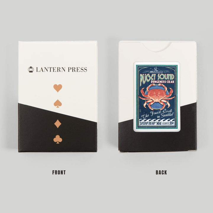 Playing Cards, Seattle, Washington, Dungeness Crab Vintage Sign, 52 Card Deck with Jokers in Box, Unique Art Cards Lantern Press 