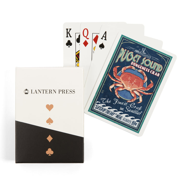 Playing Cards, Seattle, Washington, Dungeness Crab Vintage Sign, 52 Card Deck with Jokers in Box, Unique Art Cards Lantern Press 