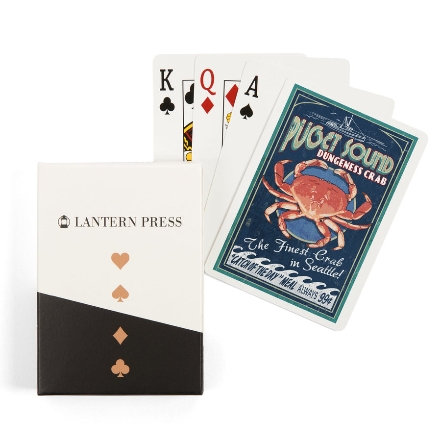 Playing Cards, Seattle, Washington, Dungeness Crab Vintage Sign, 52 Card Deck with Jokers in Box, Unique Art Cards Lantern Press 