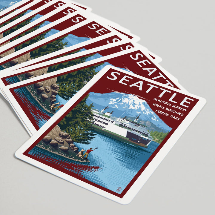 Playing Cards, Seattle, Washington, Ferry and Mount Rainier Scene, 52 Card Deck with Jokers in Box, Unique Art Cards Lantern Press 