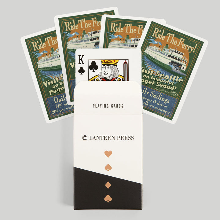 Playing Cards, Seattle, Washington, Ferry Vintage Sign, 52 Card Deck with Jokers in Box, Unique Art Cards Lantern Press 