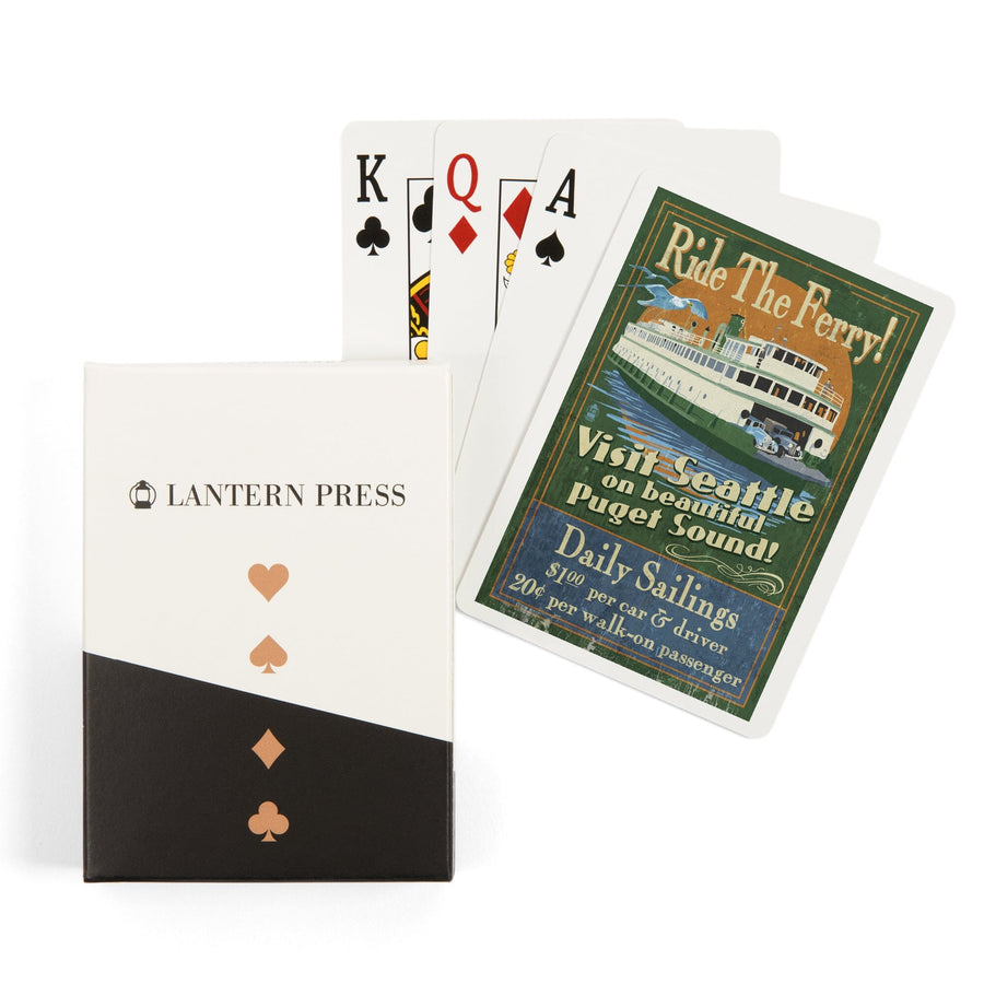 Playing Cards, Seattle, Washington, Ferry Vintage Sign, 52 Card Deck with Jokers in Box, Unique Art Cards Lantern Press 