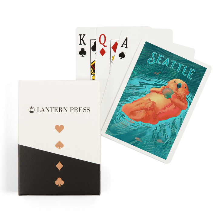 Playing Cards, Seattle, Washington, Fluid Linework, Sea Otter, 52 Card Deck with Jokers in Box, Unique Art Cards Lantern Press 