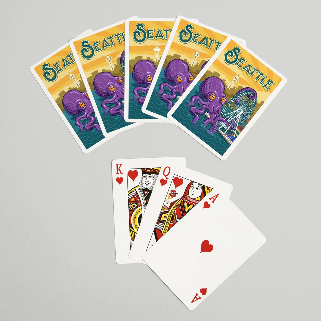 Playing Cards, Seattle, Washington, Giant Octopus, 52 Card Deck with Jokers in Box, Unique Art Cards Lantern Press 