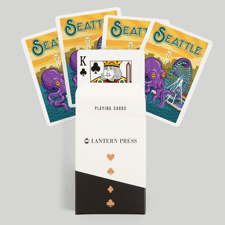 Playing Cards, Seattle, Washington, Giant Octopus, 52 Card Deck with Jokers in Box, Unique Art Cards Lantern Press 