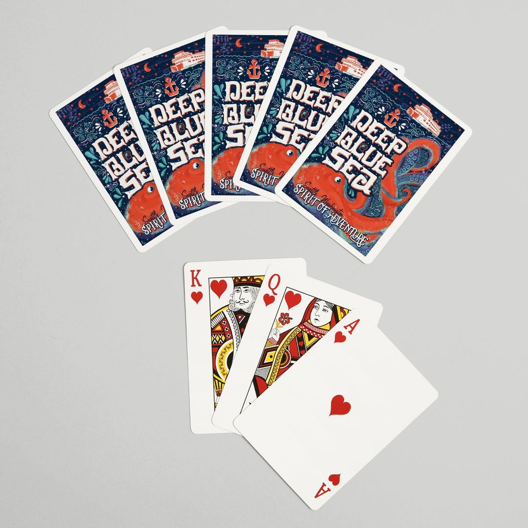 Playing Cards, Seattle, Washington, Giant Octopus, Deep Blue Sea, Spirit Of Adventure, 52 Card Deck with Jokers in Box, Unique Art Cards Lantern Press 