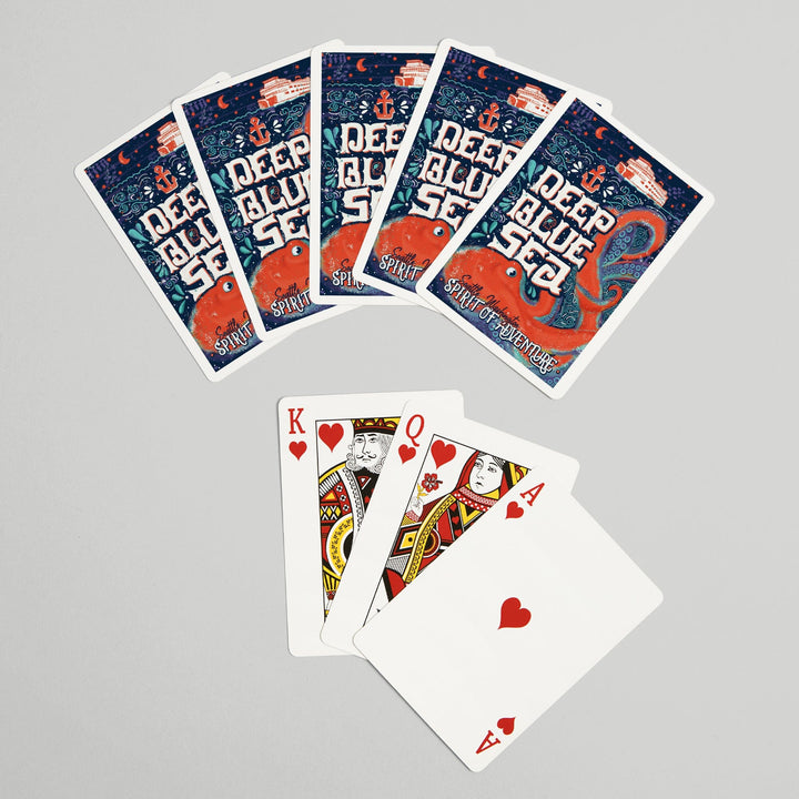 Playing Cards, Seattle, Washington, Giant Octopus, Deep Blue Sea, Spirit Of Adventure, 52 Card Deck with Jokers in Box, Unique Art Cards Lantern Press 