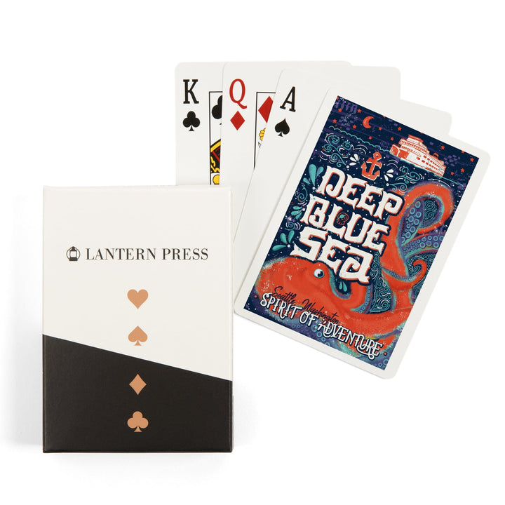 Playing Cards, Seattle, Washington, Giant Octopus, Deep Blue Sea, Spirit Of Adventure, 52 Card Deck with Jokers in Box, Unique Art Cards Lantern Press 