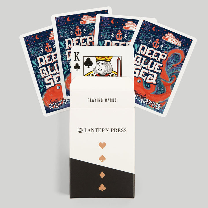 Playing Cards, Seattle, Washington, Giant Octopus, Deep Blue Sea, Spirit Of Adventure, 52 Card Deck with Jokers in Box, Unique Art Cards Lantern Press 