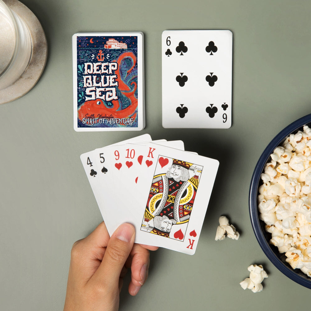 Playing Cards, Seattle, Washington, Giant Octopus, Deep Blue Sea, Spirit Of Adventure, 52 Card Deck with Jokers in Box, Unique Art Cards Lantern Press 