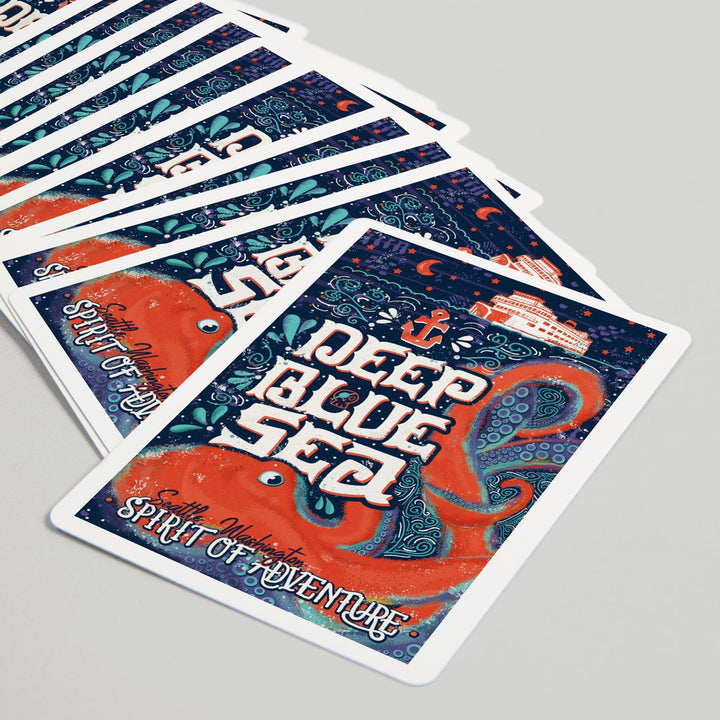 Playing Cards, Seattle, Washington, Giant Octopus, Deep Blue Sea, Spirit Of Adventure, 52 Card Deck with Jokers in Box, Unique Art Cards Lantern Press 
