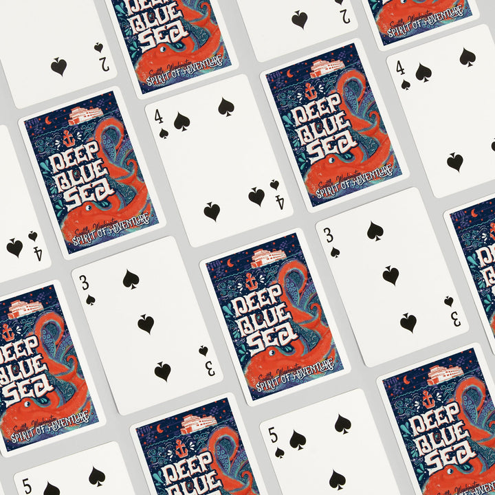 Playing Cards, Seattle, Washington, Giant Octopus, Deep Blue Sea, Spirit Of Adventure, 52 Card Deck with Jokers in Box, Unique Art Cards Lantern Press 