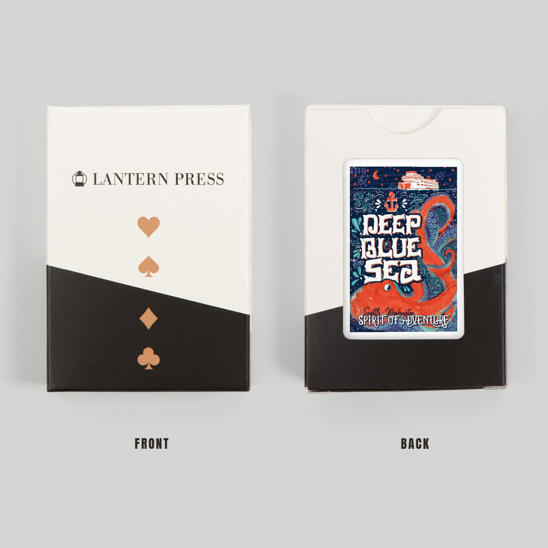 Playing Cards, Seattle, Washington, Giant Octopus, Deep Blue Sea, Spirit Of Adventure, 52 Card Deck with Jokers in Box, Unique Art Cards Lantern Press 
