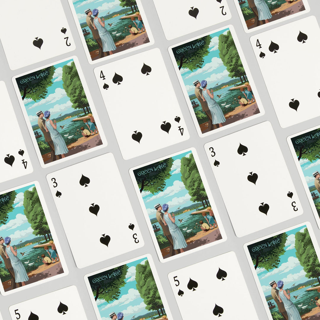 Playing Cards, Seattle, Washington, Green Lake Pathway, 52 Card Deck with Jokers in Box, Unique Art Cards Lantern Press 
