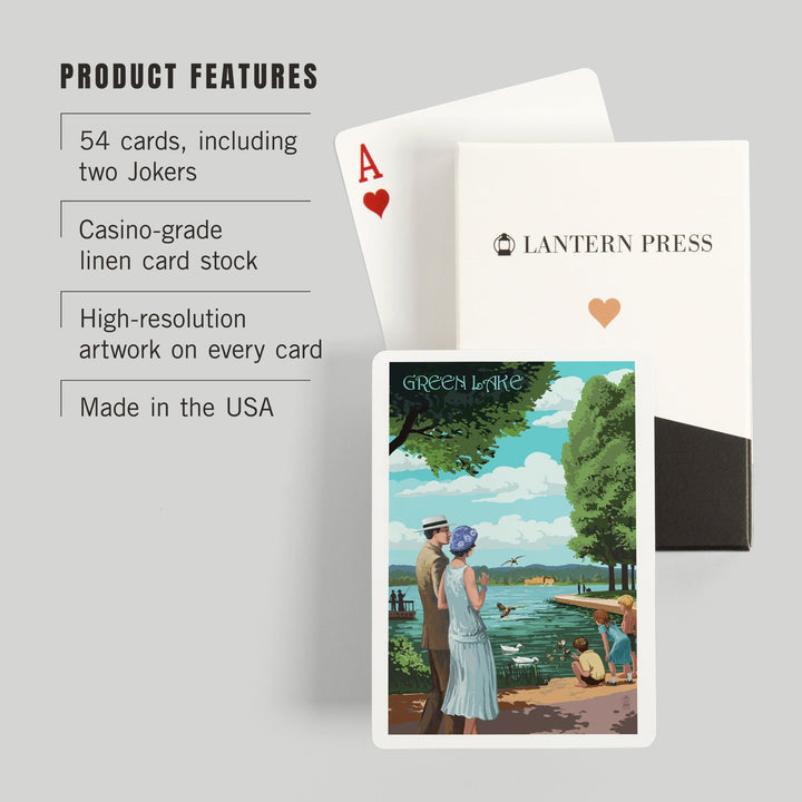 Playing Cards, Seattle, Washington, Green Lake Pathway, 52 Card Deck with Jokers in Box, Unique Art Cards Lantern Press 