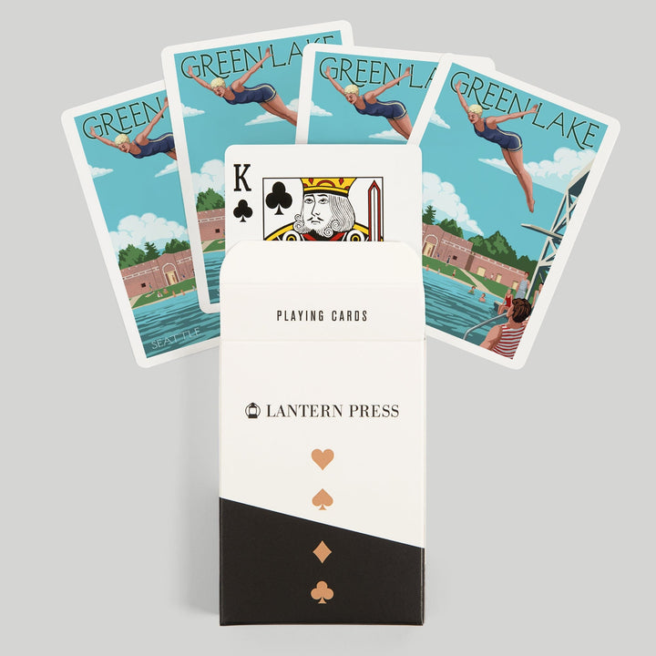 Playing Cards, Seattle, Washington, Green Lake Woman Diving, 52 Card Deck with Jokers in Box, Unique Art Cards Lantern Press 