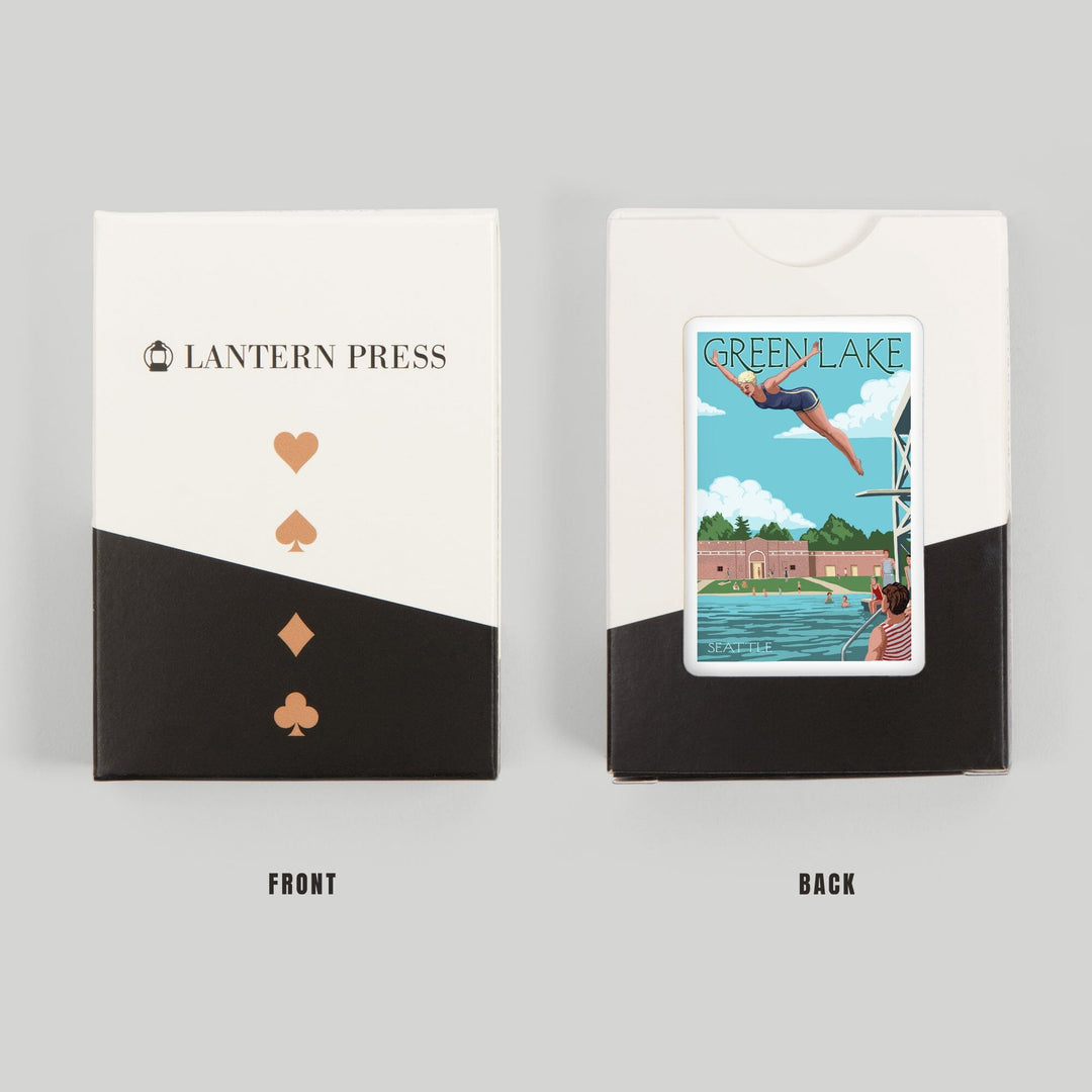 Playing Cards, Seattle, Washington, Green Lake Woman Diving, 52 Card Deck with Jokers in Box, Unique Art Cards Lantern Press 