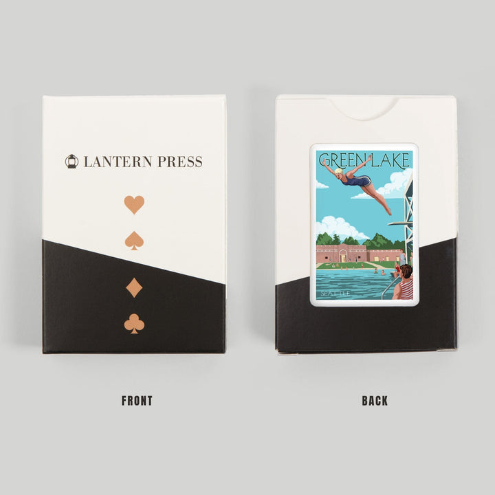 Playing Cards, Seattle, Washington, Green Lake Woman Diving, 52 Card Deck with Jokers in Box, Unique Art Cards Lantern Press 