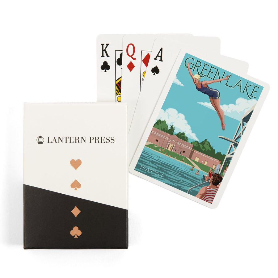 Playing Cards, Seattle, Washington, Green Lake Woman Diving, 52 Card Deck with Jokers in Box, Unique Art Cards Lantern Press 