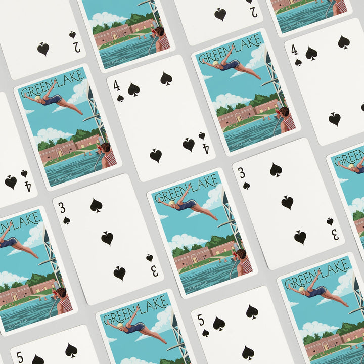 Playing Cards, Seattle, Washington, Green Lake Woman Diving, 52 Card Deck with Jokers in Box, Unique Art Cards Lantern Press 