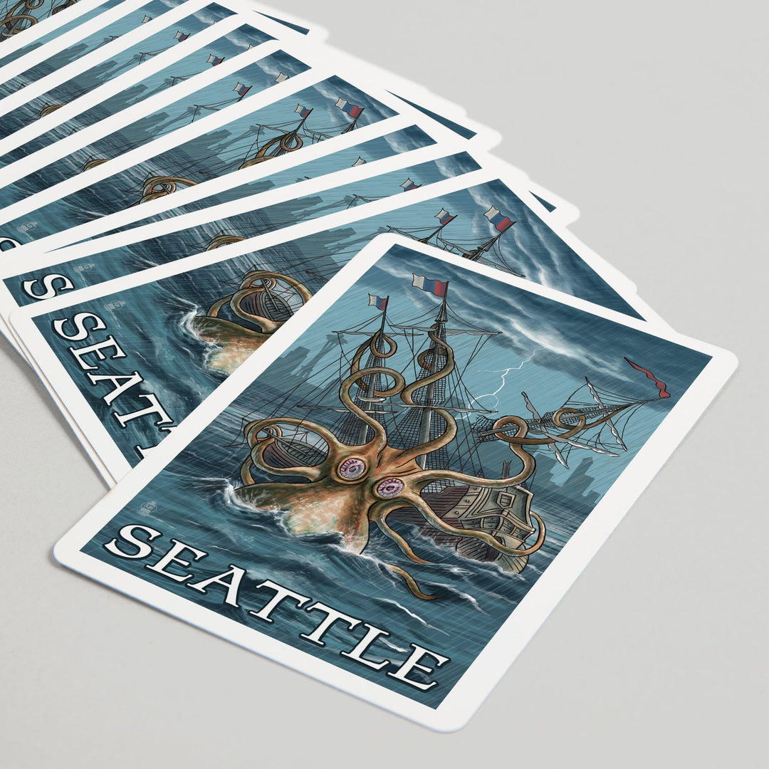 Playing Cards, Seattle, Washington, Kraken Attacking Ship, 52 Card Deck with Jokers in Box, Unique Art Cards Lantern Press 
