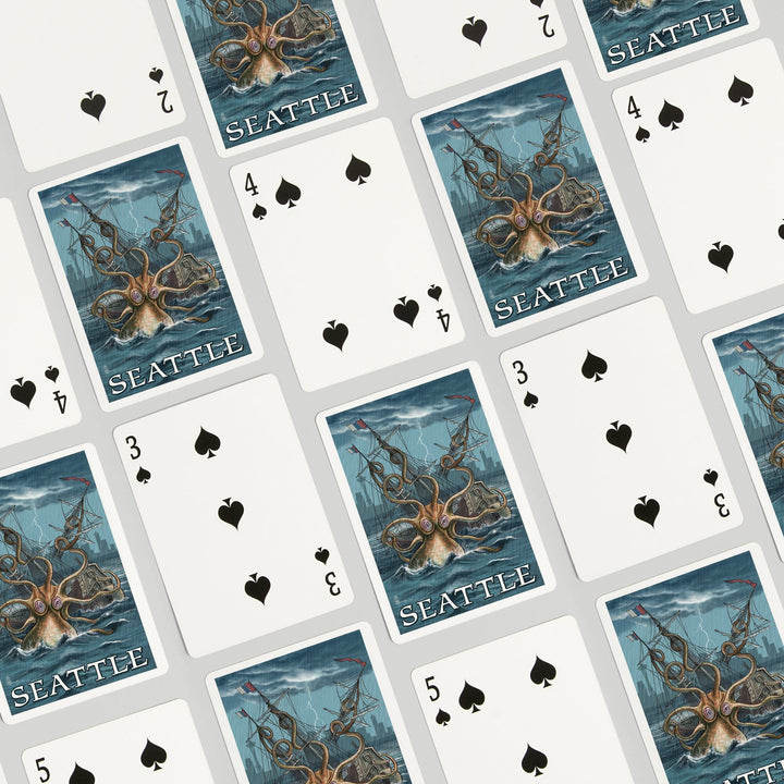 Playing Cards, Seattle, Washington, Kraken Attacking Ship, 52 Card Deck with Jokers in Box, Unique Art Cards Lantern Press 
