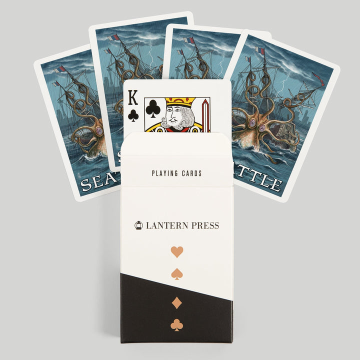 Playing Cards, Seattle, Washington, Kraken Attacking Ship, 52 Card Deck with Jokers in Box, Unique Art Cards Lantern Press 
