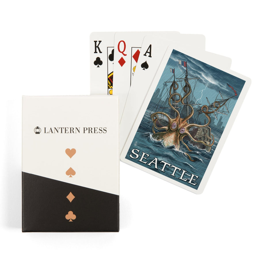 Playing Cards, Seattle, Washington, Kraken Attacking Ship, 52 Card Deck with Jokers in Box, Unique Art Cards Lantern Press 