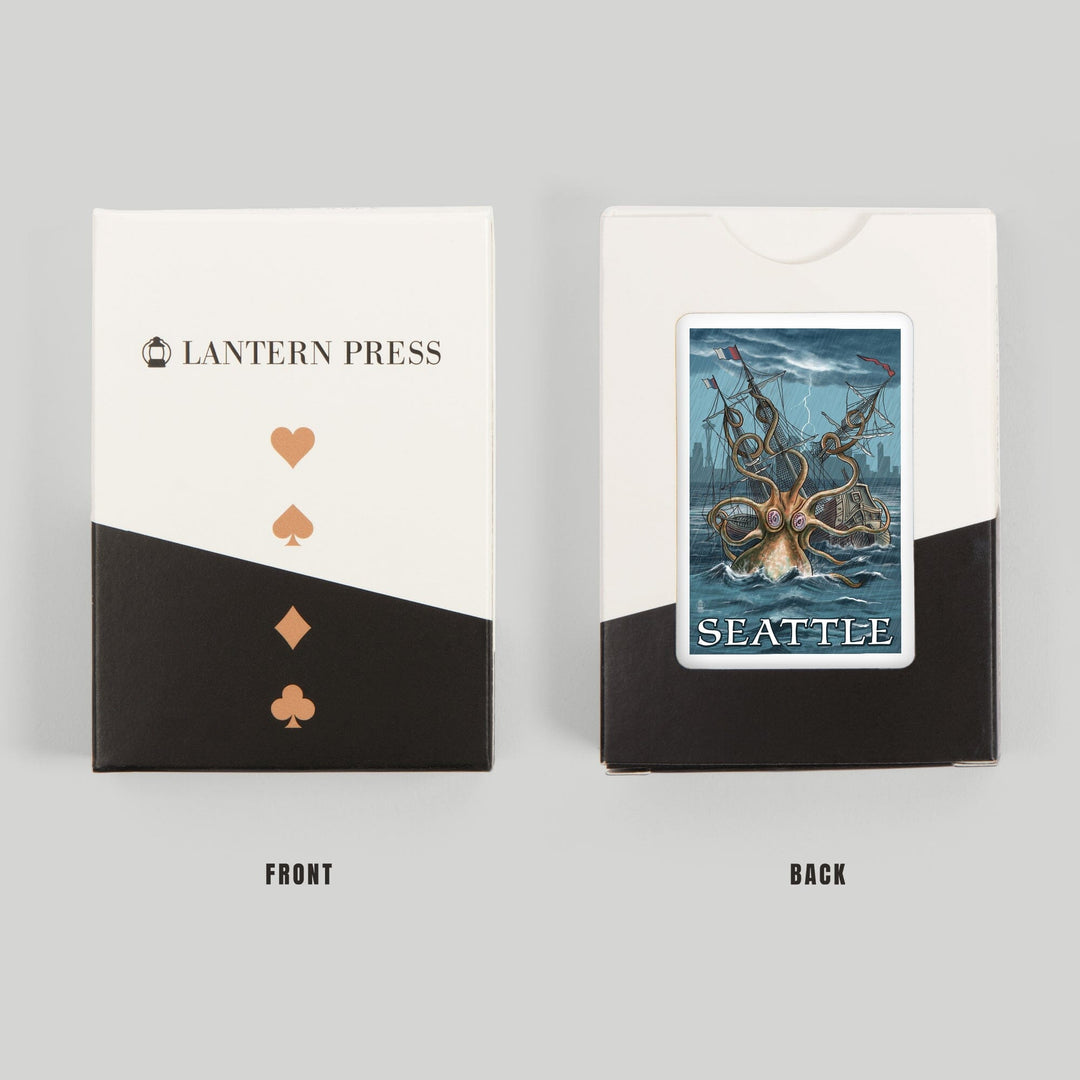 Playing Cards, Seattle, Washington, Kraken Attacking Ship, 52 Card Deck with Jokers in Box, Unique Art Cards Lantern Press 