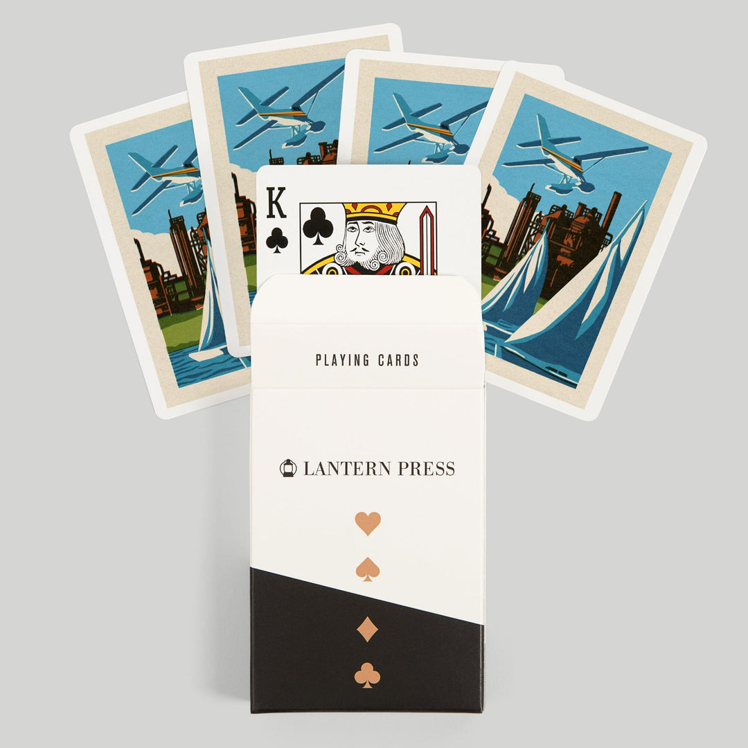 Playing Cards, Seattle, Washington, Lake Union, Woodblock, 52 Card Deck with Jokers in Box, Unique Art Cards Lantern Press 