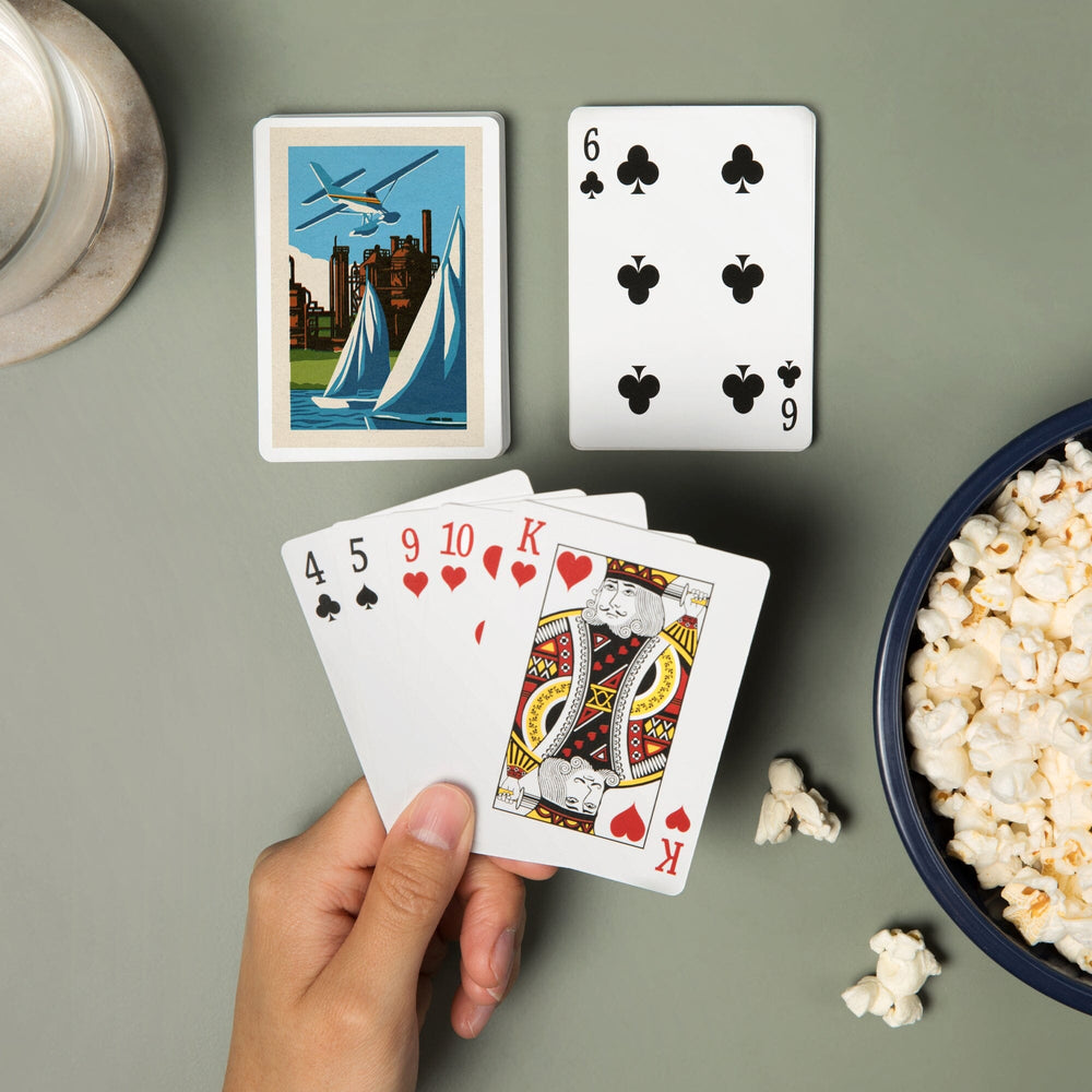 Playing Cards, Seattle, Washington, Lake Union, Woodblock, 52 Card Deck with Jokers in Box, Unique Art Cards Lantern Press 