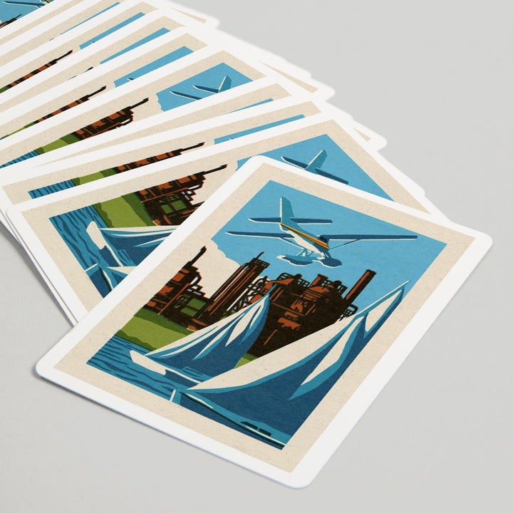 Playing Cards, Seattle, Washington, Lake Union, Woodblock, 52 Card Deck with Jokers in Box, Unique Art Cards Lantern Press 