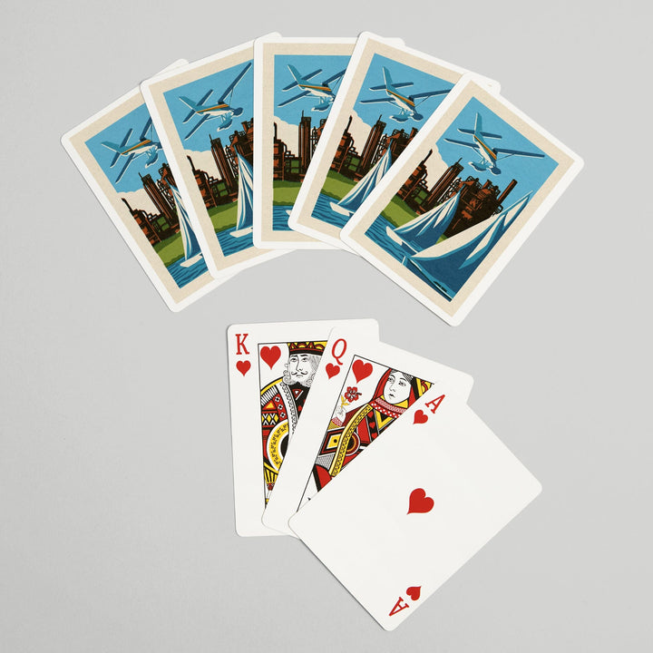 Playing Cards, Seattle, Washington, Lake Union, Woodblock, 52 Card Deck with Jokers in Box, Unique Art Cards Lantern Press 