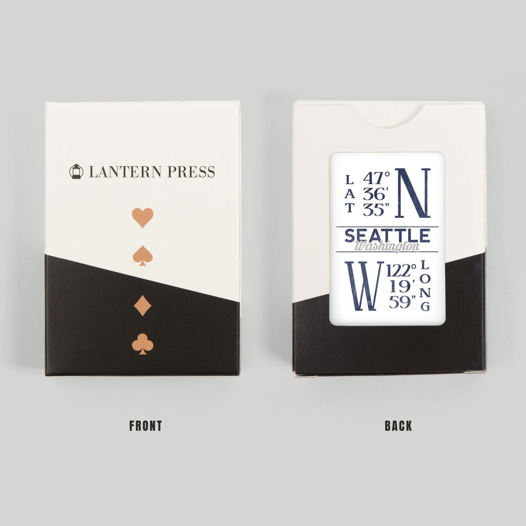 Playing Cards, Seattle, Washington, Latitude and Longitude (Blue), 52 Card Deck with Jokers in Box, Unique Art Cards Lantern Press 