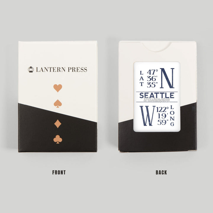 Playing Cards, Seattle, Washington, Latitude and Longitude (Blue), 52 Card Deck with Jokers in Box, Unique Art Cards Lantern Press 