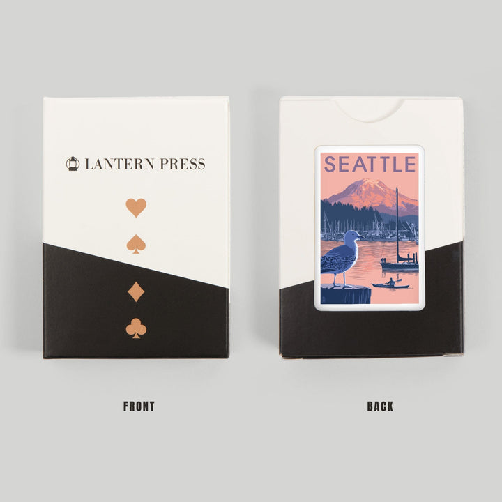 Playing Cards, Seattle, Washington, Marina and Rainier at Sunset, 52 Card Deck with Jokers in Box, Unique Art Cards Lantern Press 