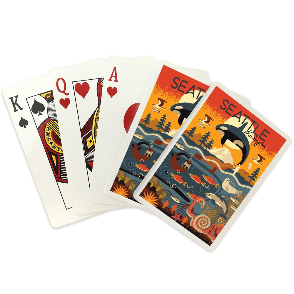 Playing Cards, Seattle, Washington, Marine Animals, Geometric, 52 Card Deck with Jokers in Box, Unique Art Cards Lantern Press 