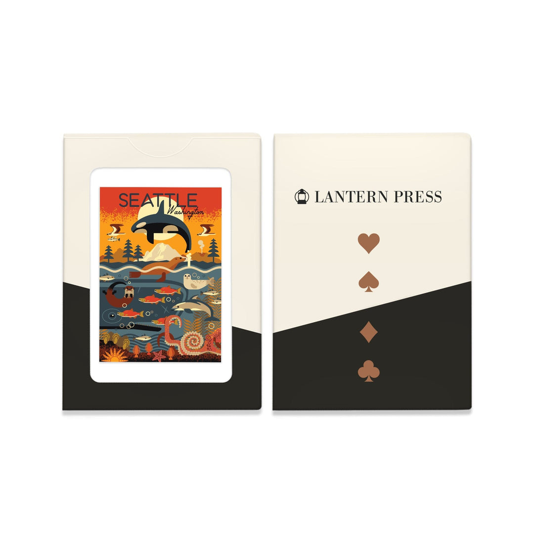 Playing Cards, Seattle, Washington, Marine Animals, Geometric, 52 Card Deck with Jokers in Box, Unique Art Cards Lantern Press 
