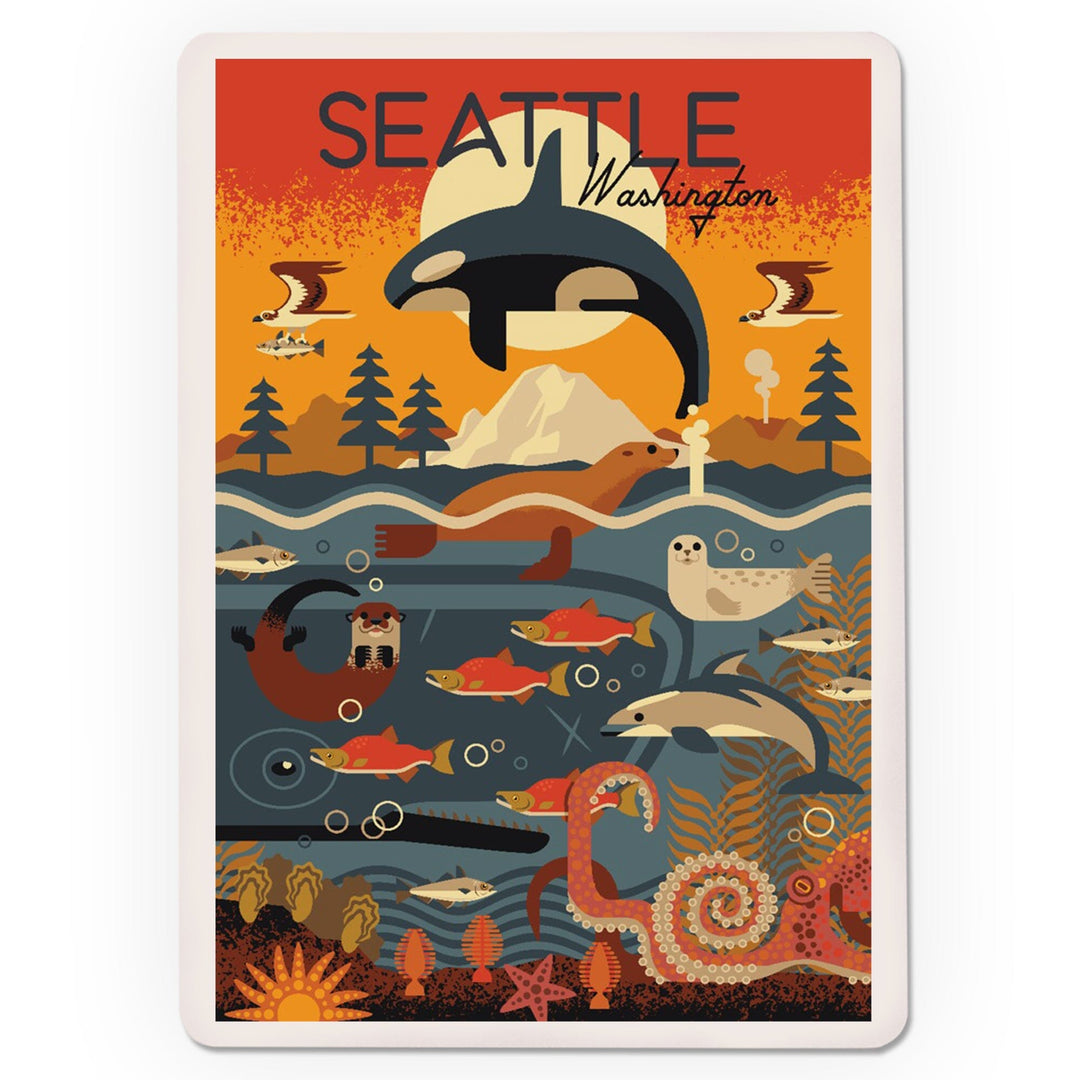 Playing Cards, Seattle, Washington, Marine Animals, Geometric, 52 Card Deck with Jokers in Box, Unique Art Cards Lantern Press 