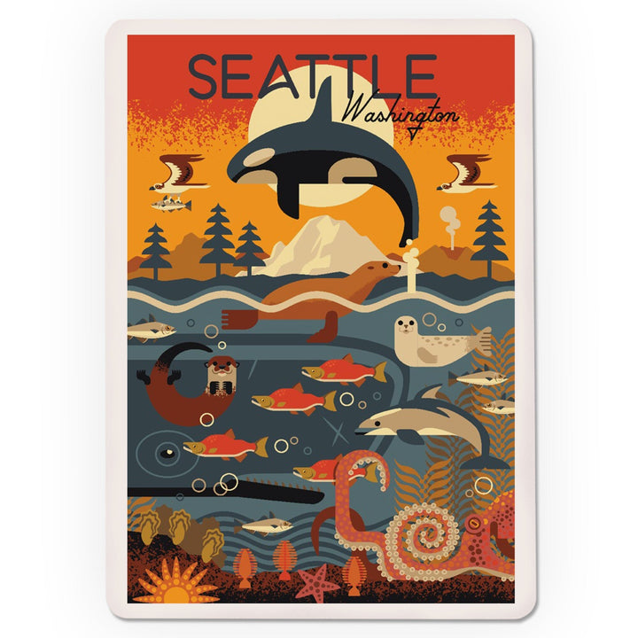 Playing Cards, Seattle, Washington, Marine Animals, Geometric, 52 Card Deck with Jokers in Box, Unique Art Cards Lantern Press 