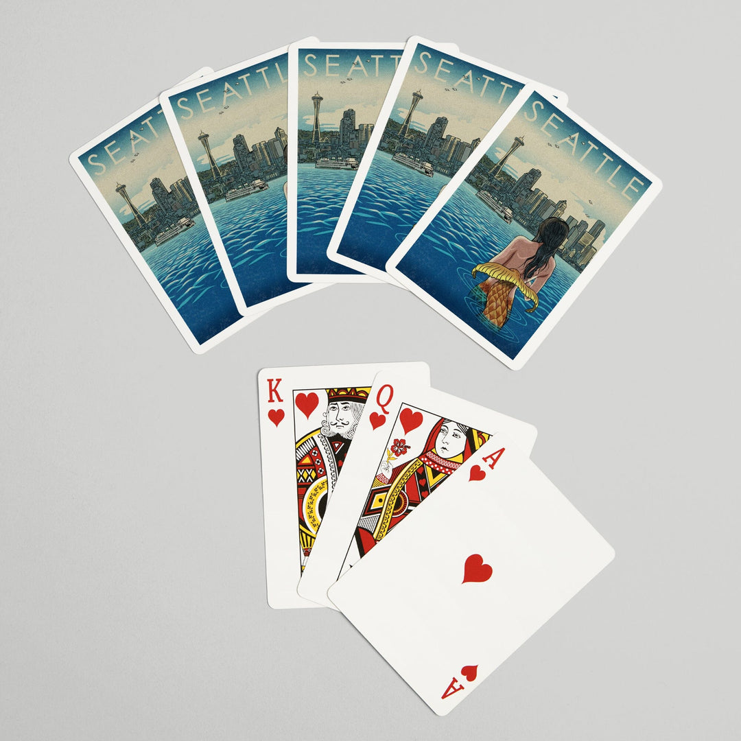 Playing Cards, Seattle, Washington, Mermaid, 52 Card Deck with Jokers in Box, Unique Art Cards Lantern Press 
