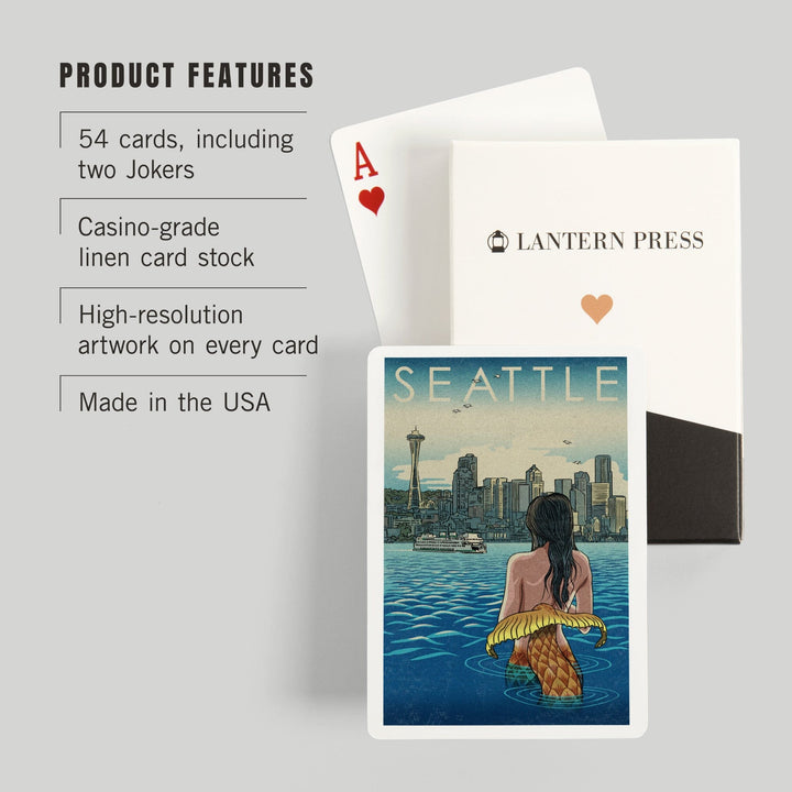 Playing Cards, Seattle, Washington, Mermaid, 52 Card Deck with Jokers in Box, Unique Art Cards Lantern Press 