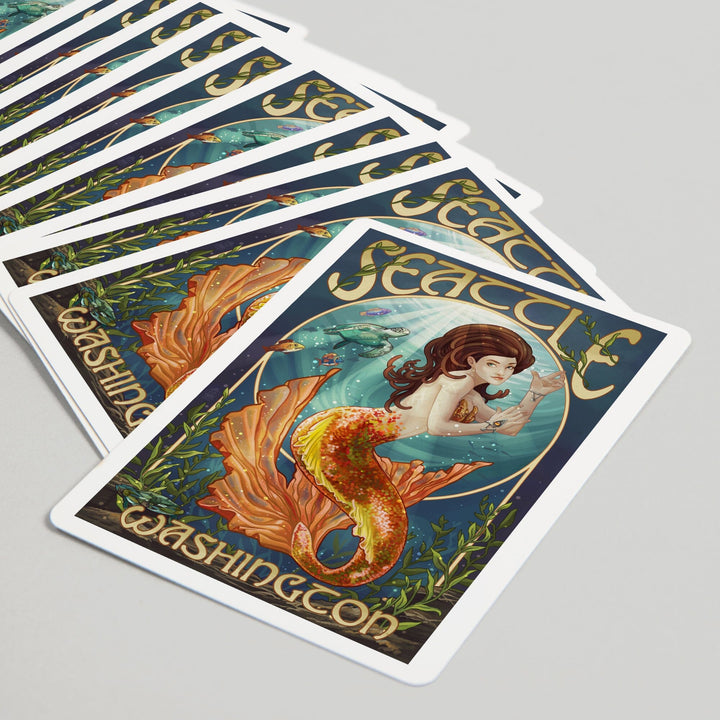 Playing Cards, Seattle, Washington, Mermaid Scene, 52 Card Deck with Jokers in Box, Unique Art Cards Lantern Press 