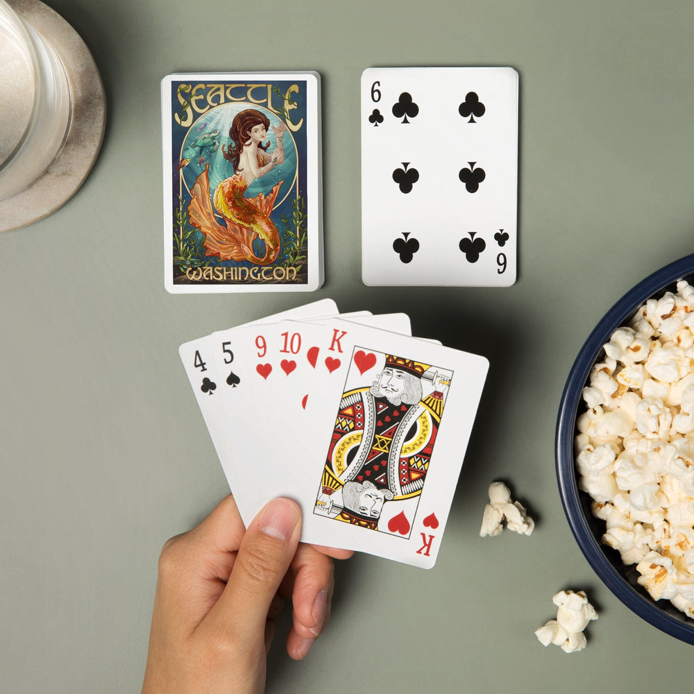 Playing Cards, Seattle, Washington, Mermaid Scene, 52 Card Deck with Jokers in Box, Unique Art Cards Lantern Press 