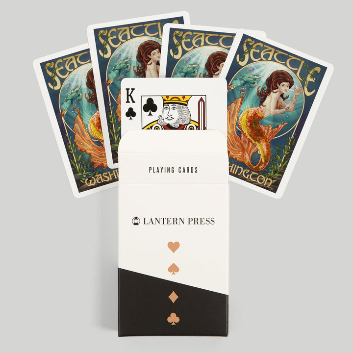 Playing Cards, Seattle, Washington, Mermaid Scene, 52 Card Deck with Jokers in Box, Unique Art Cards Lantern Press 