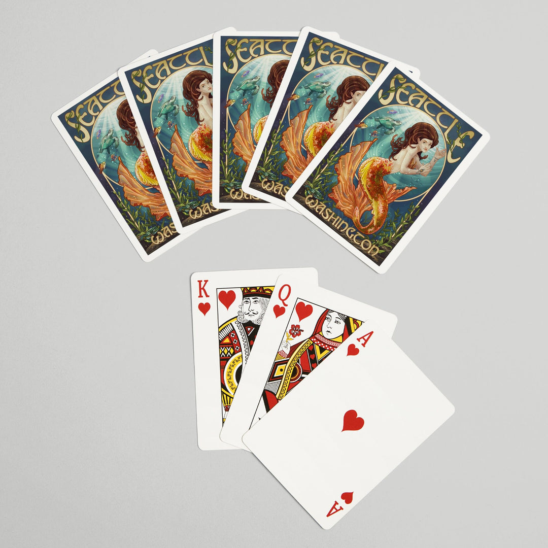 Playing Cards, Seattle, Washington, Mermaid Scene, 52 Card Deck with Jokers in Box, Unique Art Cards Lantern Press 
