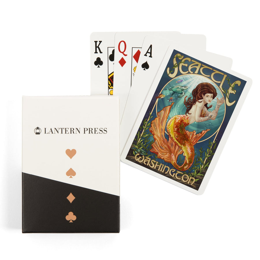 Playing Cards, Seattle, Washington, Mermaid Scene, 52 Card Deck with Jokers in Box, Unique Art Cards Lantern Press 