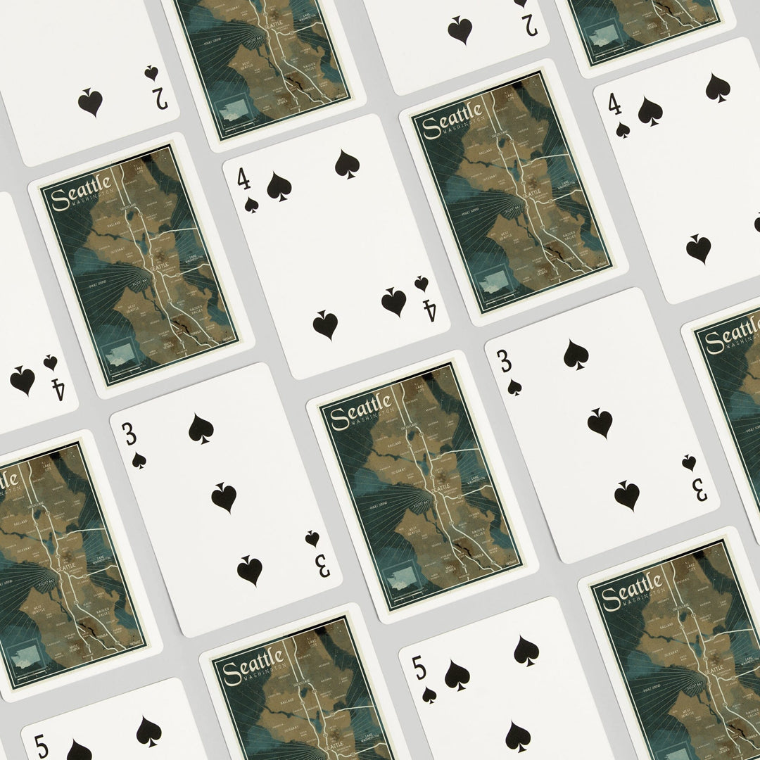 Playing Cards, Seattle, Washington, Nautical Map, 52 Card Deck with Jokers in Box, Unique Art Cards Lantern Press 